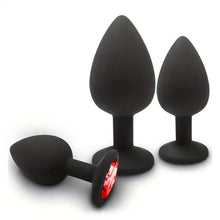 Load image into Gallery viewer, 3pcs Silicone Anal Plug w Red Jewel.
