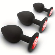 Load image into Gallery viewer, 3pcs Silicone Anal Plug w Red Jewel.