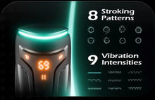 Load image into Gallery viewer, A black auto retractable 8 stroke and 9 mode male masturbator.