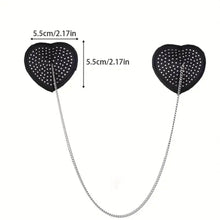 Load image into Gallery viewer, Black Heart Rhinestone & Chain Nipple Pastie.