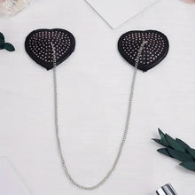 Load image into Gallery viewer, Black Heart Rhinestone & Chain Nipple Pastie.