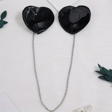 Load image into Gallery viewer, Black Heart Rhinestone & Chain Nipple Pastie.