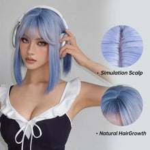 Load image into Gallery viewer, 35.56 Cm Short Bobo Blue Ombre Wig with Bangs.