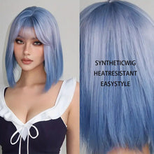 Load image into Gallery viewer, 35.56 Cm Short Bobo Blue Ombre Wig with Bangs.
