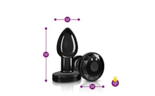 Load image into Gallery viewer, Cheeky Charms Gunmetal Rechargeable Vibrating Metal Butt Plug w Remote Small.