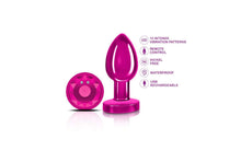 Load image into Gallery viewer, Cheeky Charms Pink Rechargeable Vibrating Metal Butt Plug w Remote Medium.