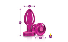 Load image into Gallery viewer, Cheeky Charms Pink Rechargeable Vibrating Metal Butt Plug w Remote Medium.
