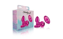 Load image into Gallery viewer, Cheeky Charms Pink Rechargeable Vibrating Metal Butt Plug w Remote Small.