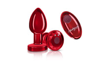 Load image into Gallery viewer, Cheeky Charms Red Rechargeable Vibrating Metal Butt Plug w Remote Medium.