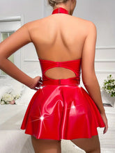 Load image into Gallery viewer, Red Punk Chain Halter Dress