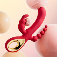 Load image into Gallery viewer, 3 in one beaded sucking vibrator pressing onto pink bubbles.