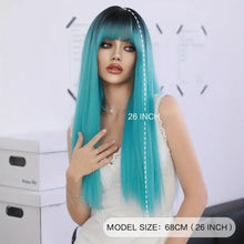 Load image into Gallery viewer, Hot Gradient Blue Wig with Dark Roots.