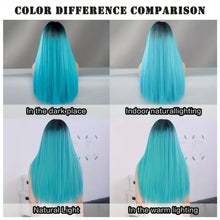 Load image into Gallery viewer, Hot Gradient Blue Wig with Dark Roots.
