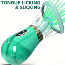 Load image into Gallery viewer, A marble mint clit sucking sex toy with a vibrating tongue on a white backround.