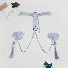Load image into Gallery viewer, Sequin Heart Nipple Tassel, Choker & Chain.