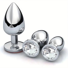 Load image into Gallery viewer, Silver Colored Gem 3pcs Anal Plug Set.