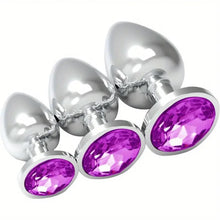 Load image into Gallery viewer, Silver Colored Gem 3pcs Anal Plug Set.