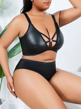 Load image into Gallery viewer, Strappy Bra & Brief PU Leather Plus Size.