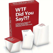 Load image into Gallery viewer, WTF did you say adult party card game in a dark red box.