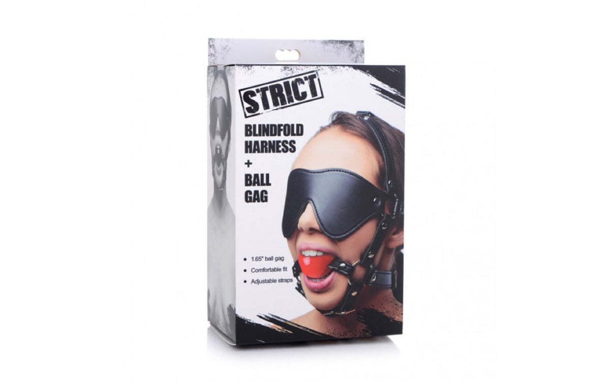Strict Blindfold Harness w Ball Gag Black