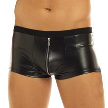Load image into Gallery viewer, Black Wet Look Faux Leather Zipper Brief.
