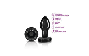 Cheeky Charms Gunmetal Rechargeable Vibrating Metal Butt Plug w Remote Small.