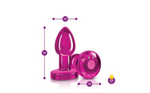Load image into Gallery viewer, Cheeky Charms Pink Rechargeable Vibrating Metal Butt Plug w Remote Small.
