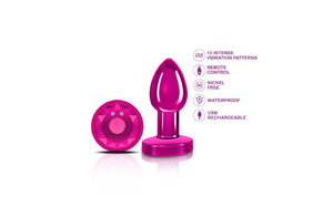 Cheeky Charms Pink Rechargeable Vibrating Metal Butt Plug w Remote Small.