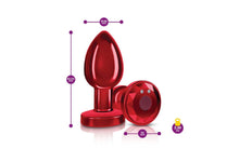 Load image into Gallery viewer, Cheeky Charms Red Rechargeable Vibrating Metal Butt Plug w Remote Medium.
