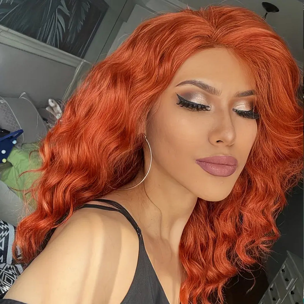 Copper Red Long Wavy Wig.