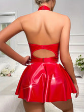 Load image into Gallery viewer, Red Punk Chain Halter Dress
