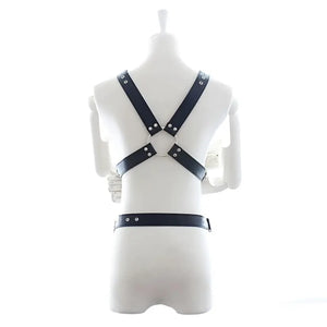 Gladiator Adjustable Faux Leather O-Ring Half Body Harness for Men.