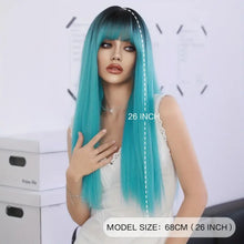 Load image into Gallery viewer, Hot Gradient Blue Wig with Dark Roots.
