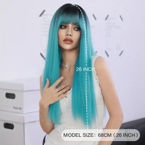 Hot Gradient Blue Wig with Dark Roots.