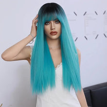 Load image into Gallery viewer, Hot Gradient Blue Wig with Dark Roots.
