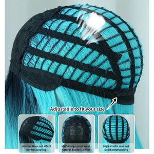 Hot Gradient Blue Wig with Dark Roots.