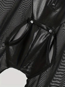 Men's Fishnet  Bodysuit Detachable Open Crotch And Zipper.