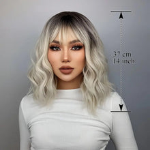 Load image into Gallery viewer, Platinum Ombre Blonde Bob Wig with Bangs.
