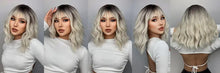 Load image into Gallery viewer, Platinum Ombre Blonde Bob Wig with Bangs.
