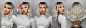 Platinum Ombre Blonde Bob Wig with Bangs.