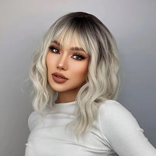 Load image into Gallery viewer, Platinum Ombre Blonde Bob Wig with Bangs.
