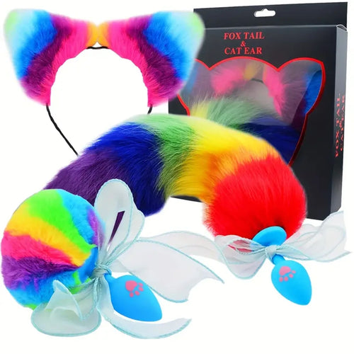 Rainbow Fox Tail Butt Plug 3Pc Set.