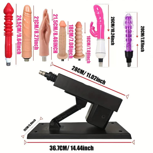 Sex Machine w Five Vibrators in different shapes sizes and colors.