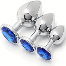 Load image into Gallery viewer, Silver Colored Gem 3pcs Anal Plug Set.
