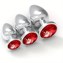Load image into Gallery viewer, Silver Colored Gem 3pcs Anal Plug Set.
