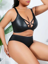 Load image into Gallery viewer, Strappy Bra &amp; Brief PU Leather Plus Size.
