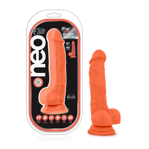 Neo Elite 7.5in Silicone Dual Density Cock with Balls Neon Orange. - Beautiful Stranger 2020