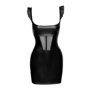 Noir Power Wetlook Short Dress w Front Tulle Inserts. - Beautiful Stranger 2020