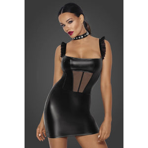 Noir Power Wetlook Short Dress w Front Tulle Inserts. - Beautiful Stranger 2020