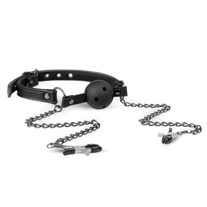 Open Ball Gag With Nipple Clamps - Black - Beautiful Stranger 2020